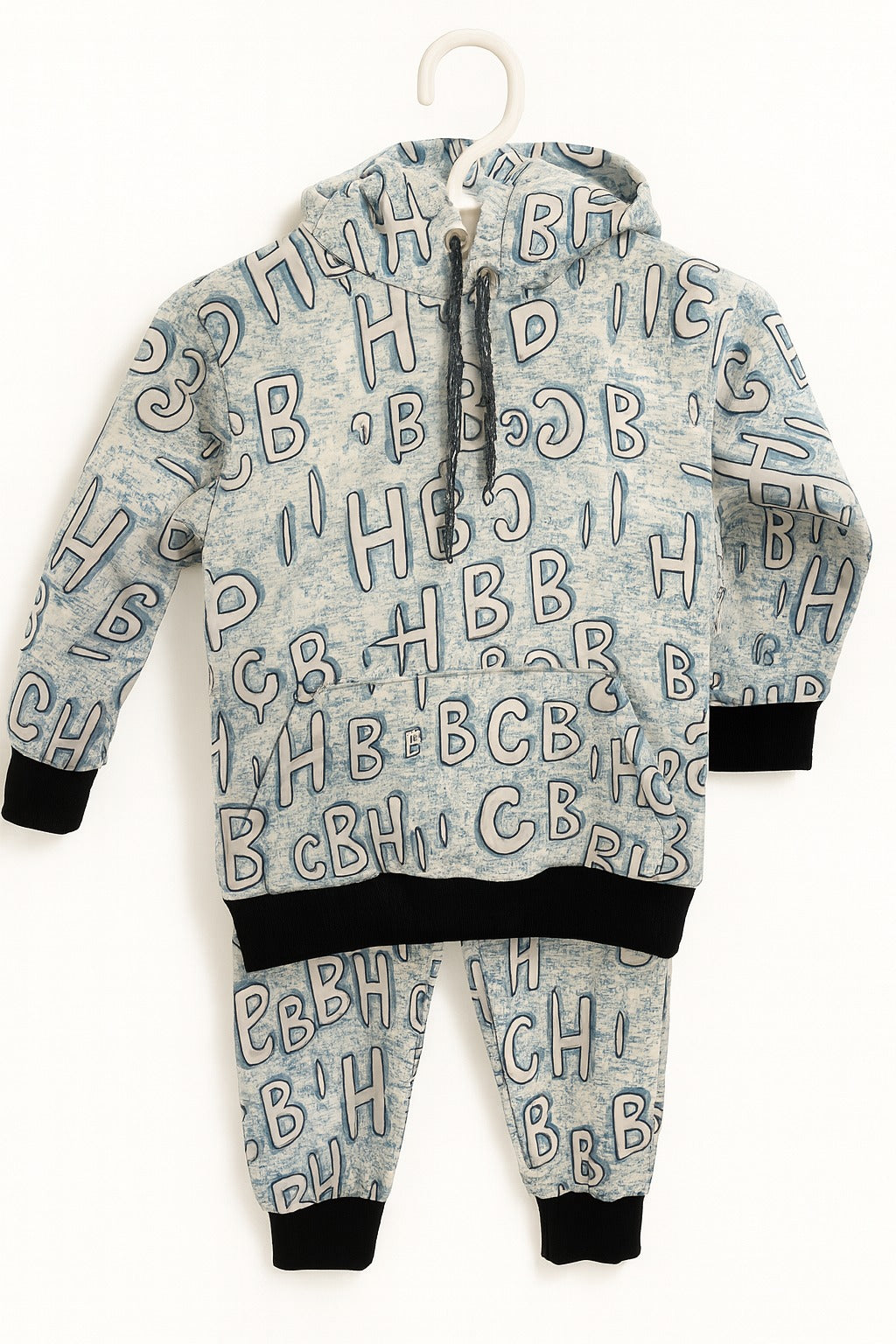 Grey Letter Print | Hoodie Winter Fleece Suit