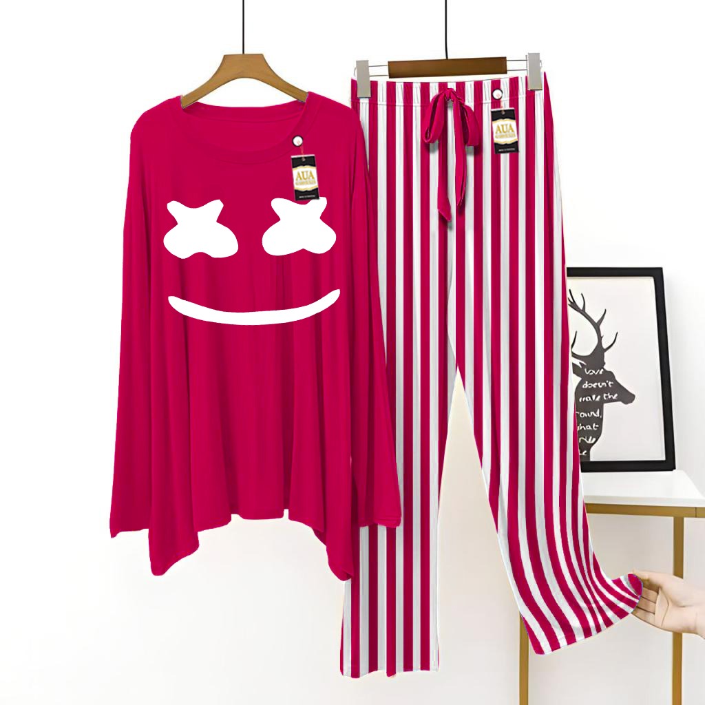 Dark Pink Women's Printed Night Suit with Luxurious Lining Pajamas - Stylish Sleepwear Set for a Cozy Night's Rest ( 31 Articles) (002)