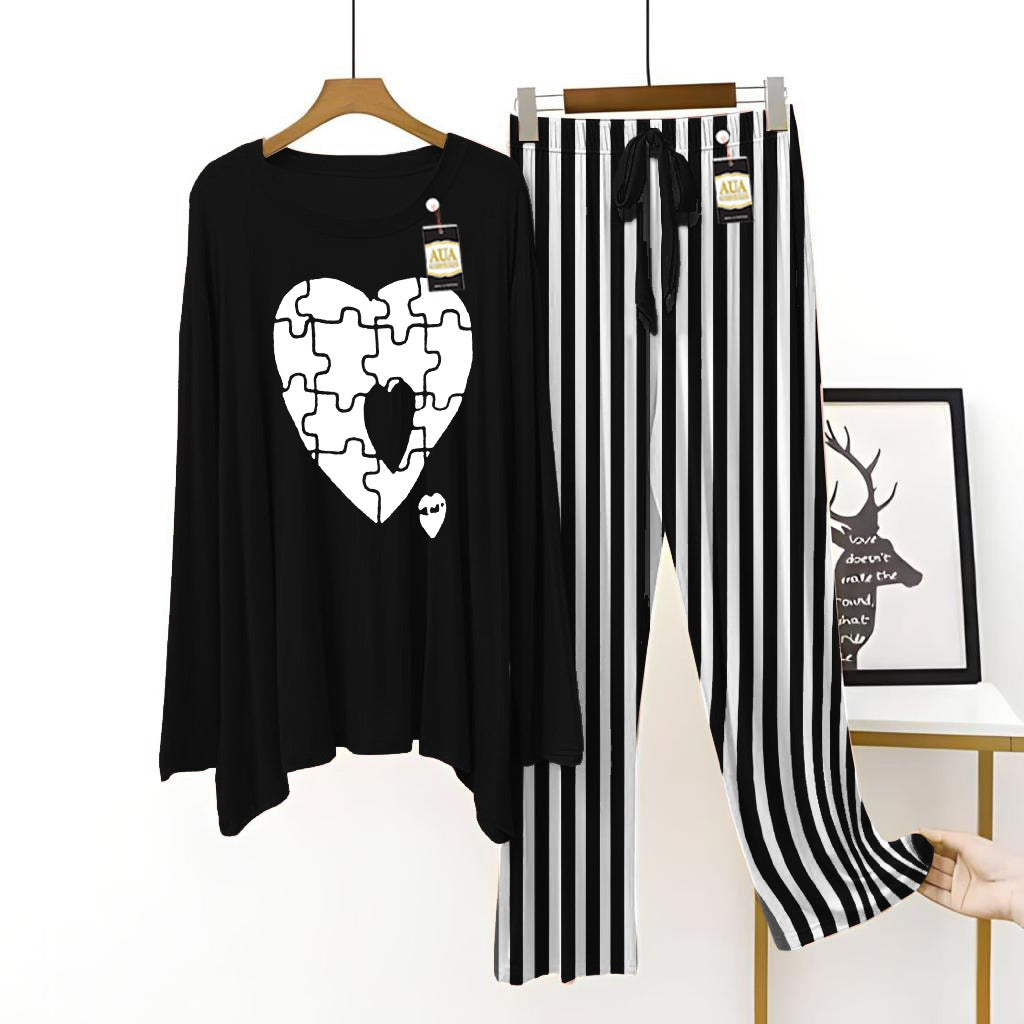 Black Women's Printed Night Suit with Luxurious Lining Pajamas - Stylish Sleepwear Set for a Cozy Night's Rest ( 10 Articles )(002)