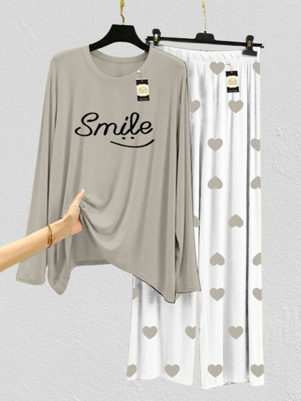 Grey Smile  Mini Heart Printed Trouser (001)