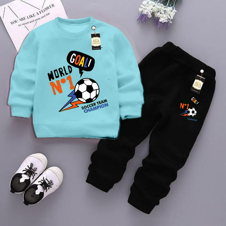 Sky Blue and Black (Goal No 1) Printed Kids Tracksuit for Winter By Zarhas.pk