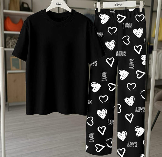 Plan Black Printed Nightwear Set With Star Butterfly Printed Trousers – Women's Lounge Wear (010)