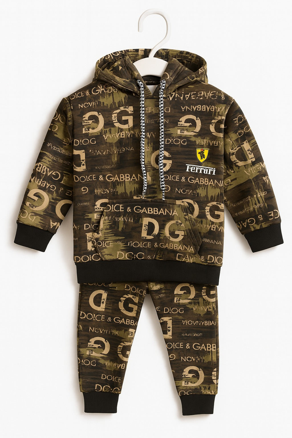 Olive Green DG Ferrari Print | Hoodie Winter Fleece Suit