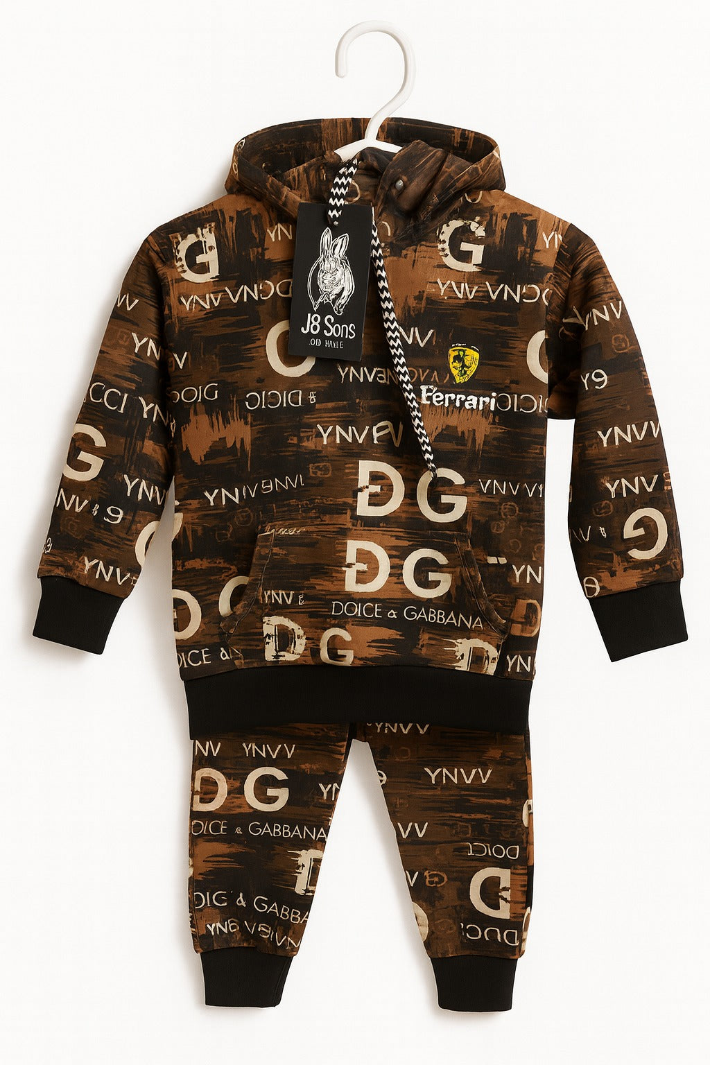 Dark Brown DG Ferrari Print | Hoodie Winter Fleece Suit