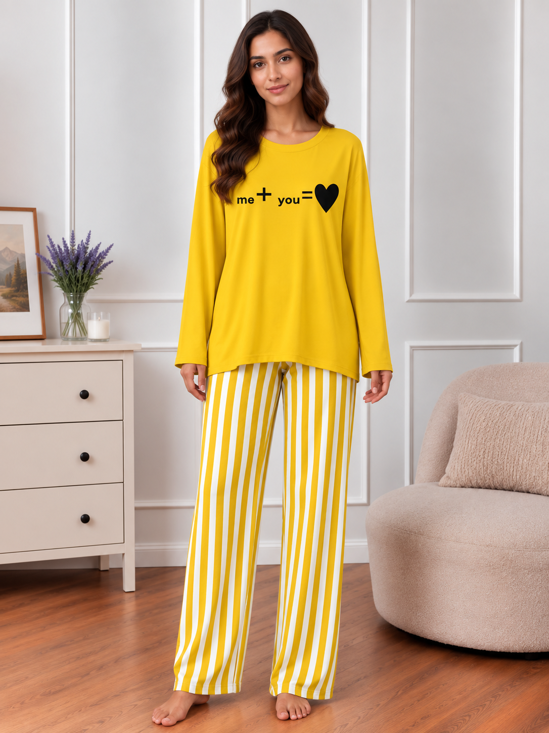 Mustard Printed Lining Trouser Lounge wear Nightwear Sleepwear For Women Mustard (6 Articles) (002)
