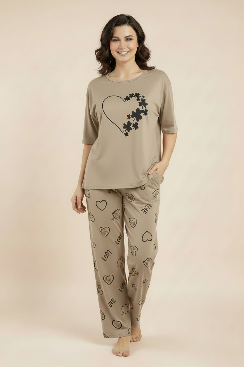 Beige Nightwear Suit