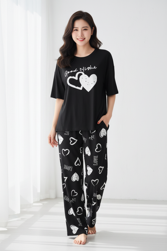 Black Good Night Nightwear Suit
