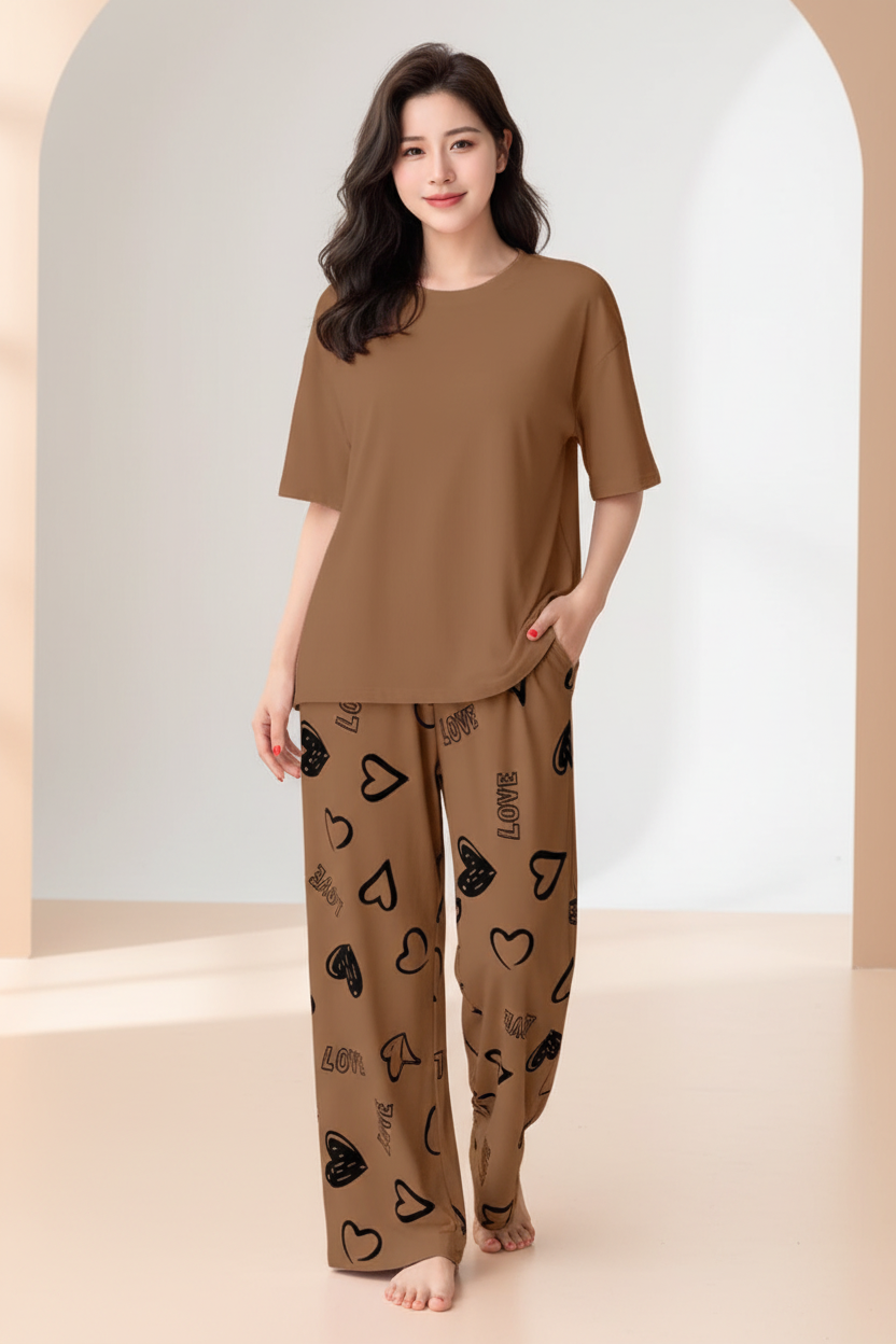 Caramel Plain Nightwear Suit
