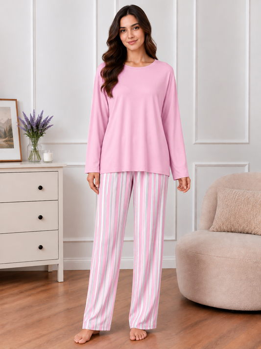 Plain Baby Pink Women's Pain Night Suit with Luxurious Lining Pajamas - Stylish Sleepwear Set for a Cozy Night's Rest (002)