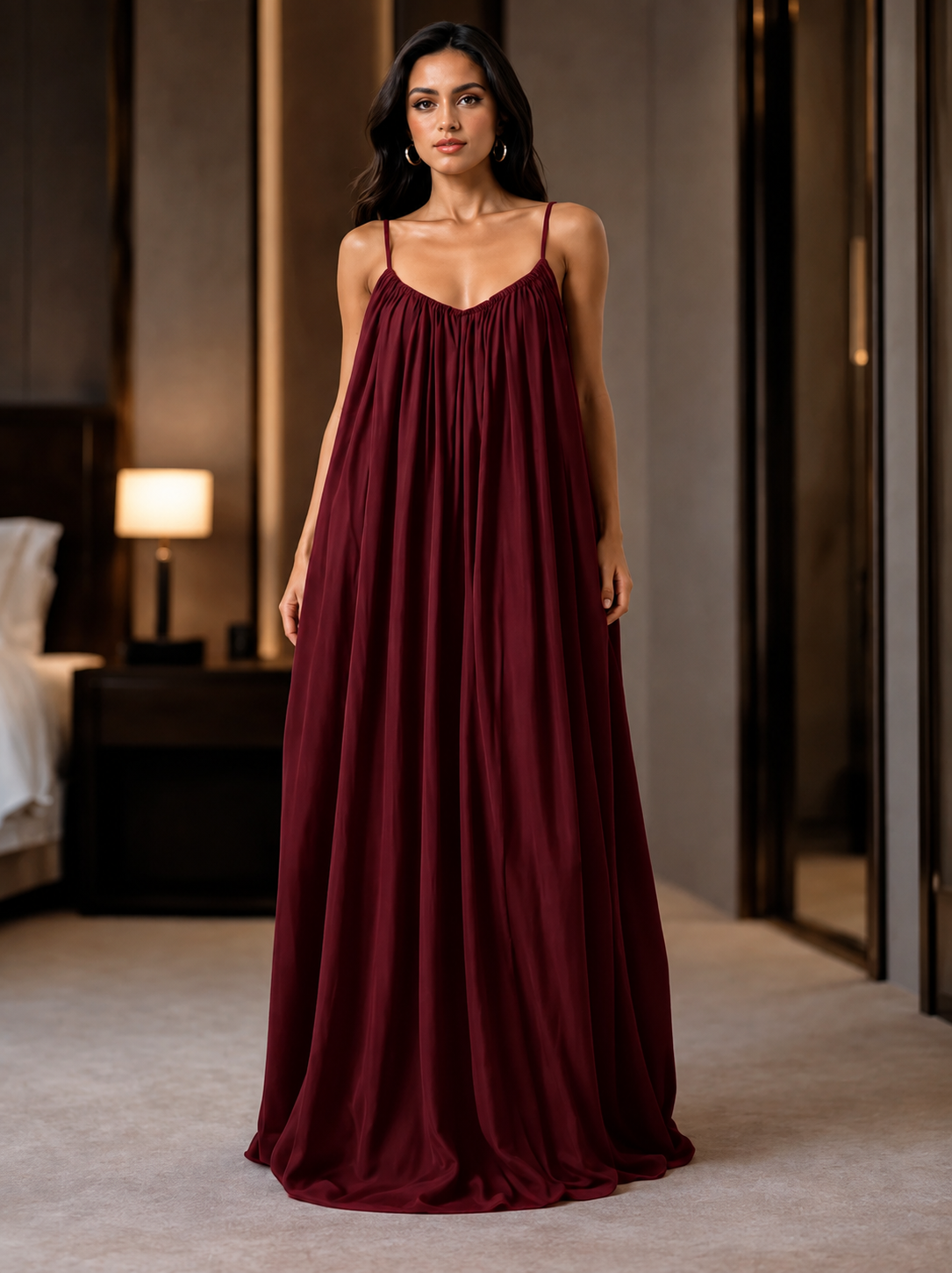 Gathered Maxi Dress With Spaghetti Straps
