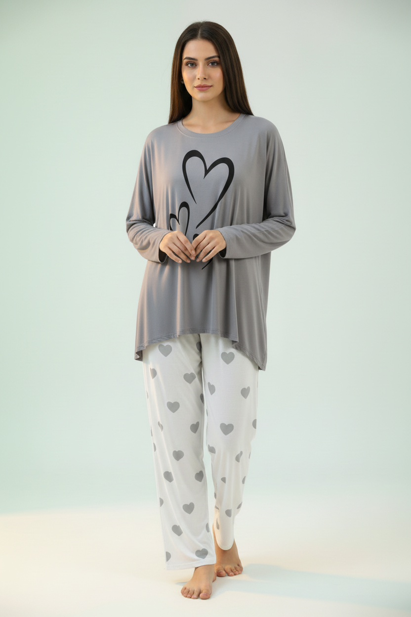 Grey Hearts Nightwear - Model Shot