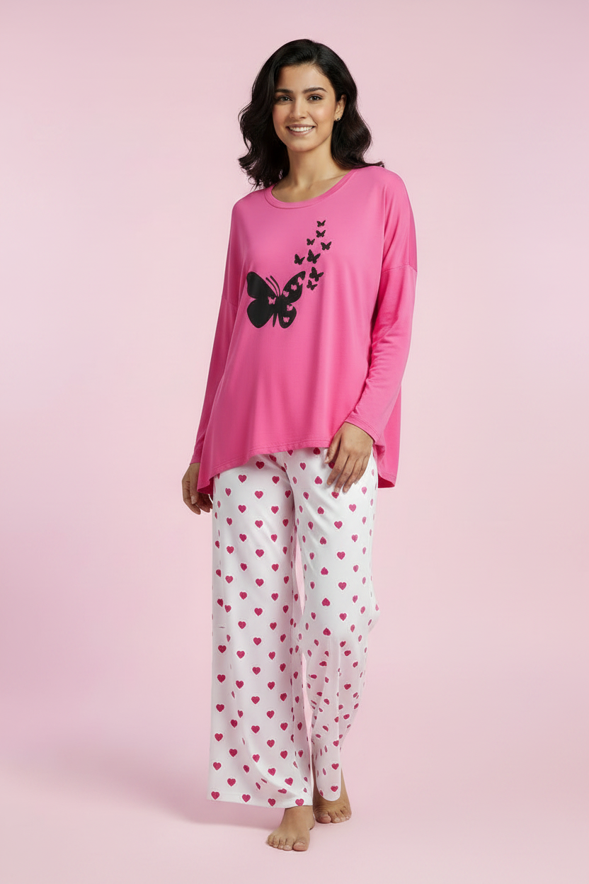 Hot Pink Butterfly Nightwear - No Pocket
