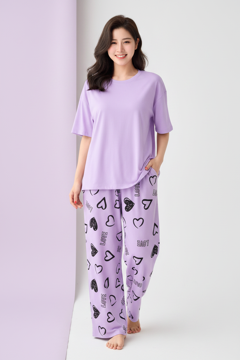 Lavender Plain Nightwear Suit