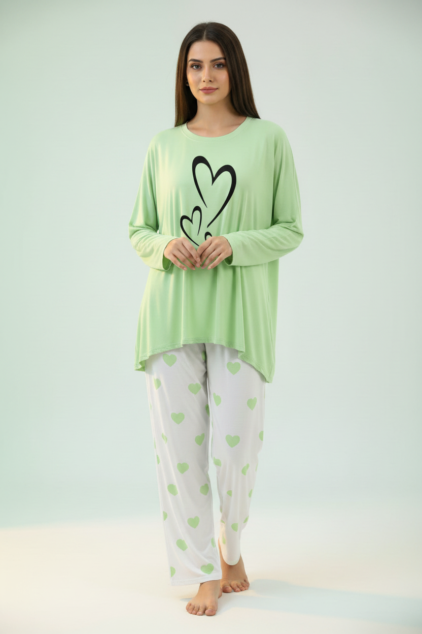 Light Green Hearts Nightwear - Model Shot