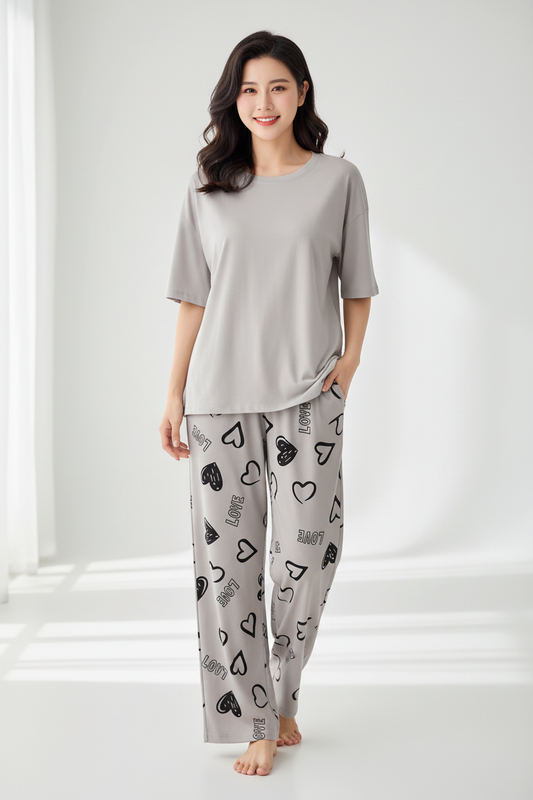 Light Grey Plain Nightwear Suit