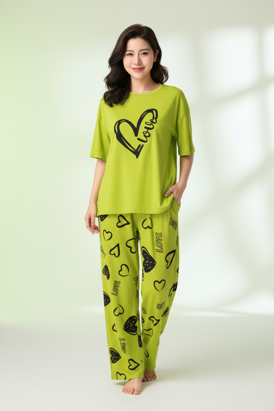 Lime Green Love Heart Nightwear Suit