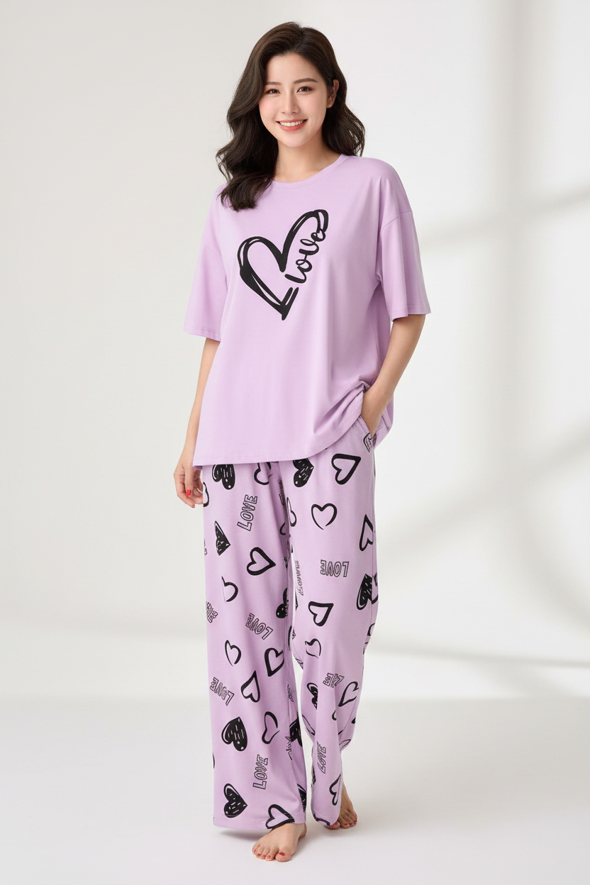 Purple Love Heart Nightwear Suit