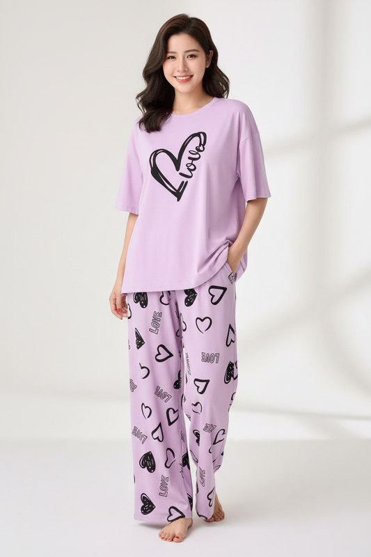 Purple Love Heart Nightwear Suit