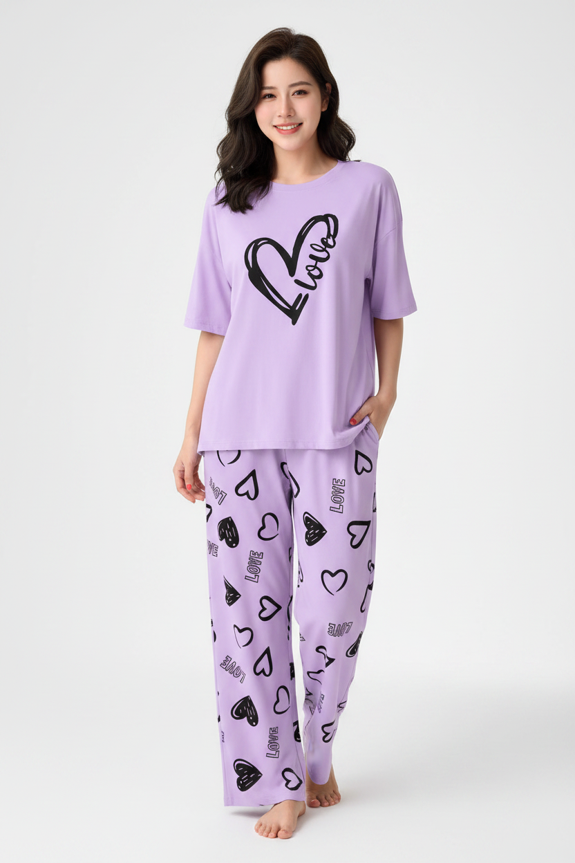 Purple Love Heart Nightwear Suit