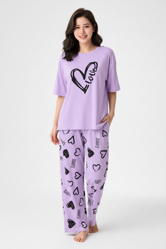 Purple Love Heart Nightwear Suit