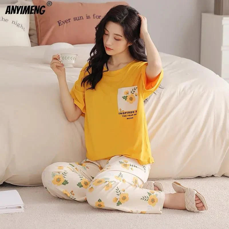 Yellow Flowers print ( PJ'S Night Dress )