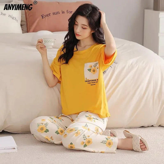 Yellow Flowers print ( PJ'S Night Dress )