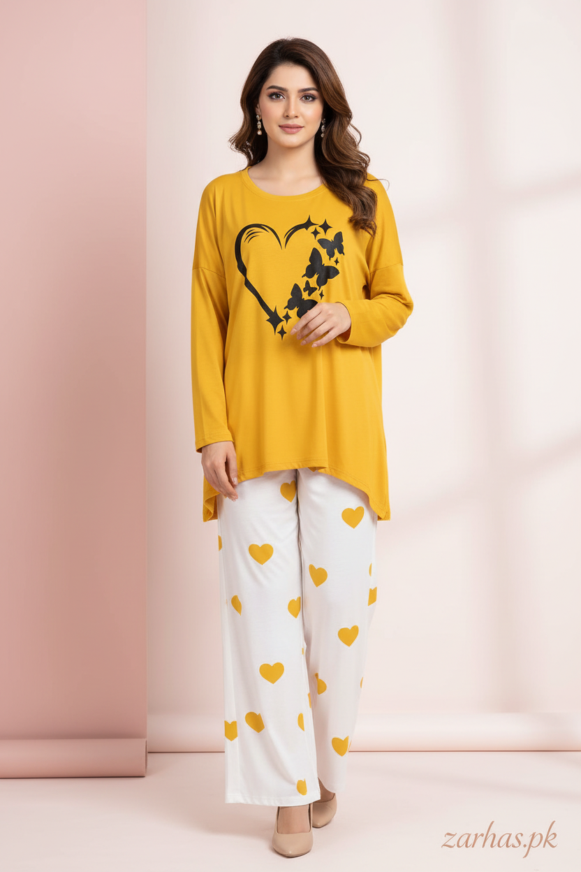 Yellow Butterfly Nightwear - Zarhas.pk